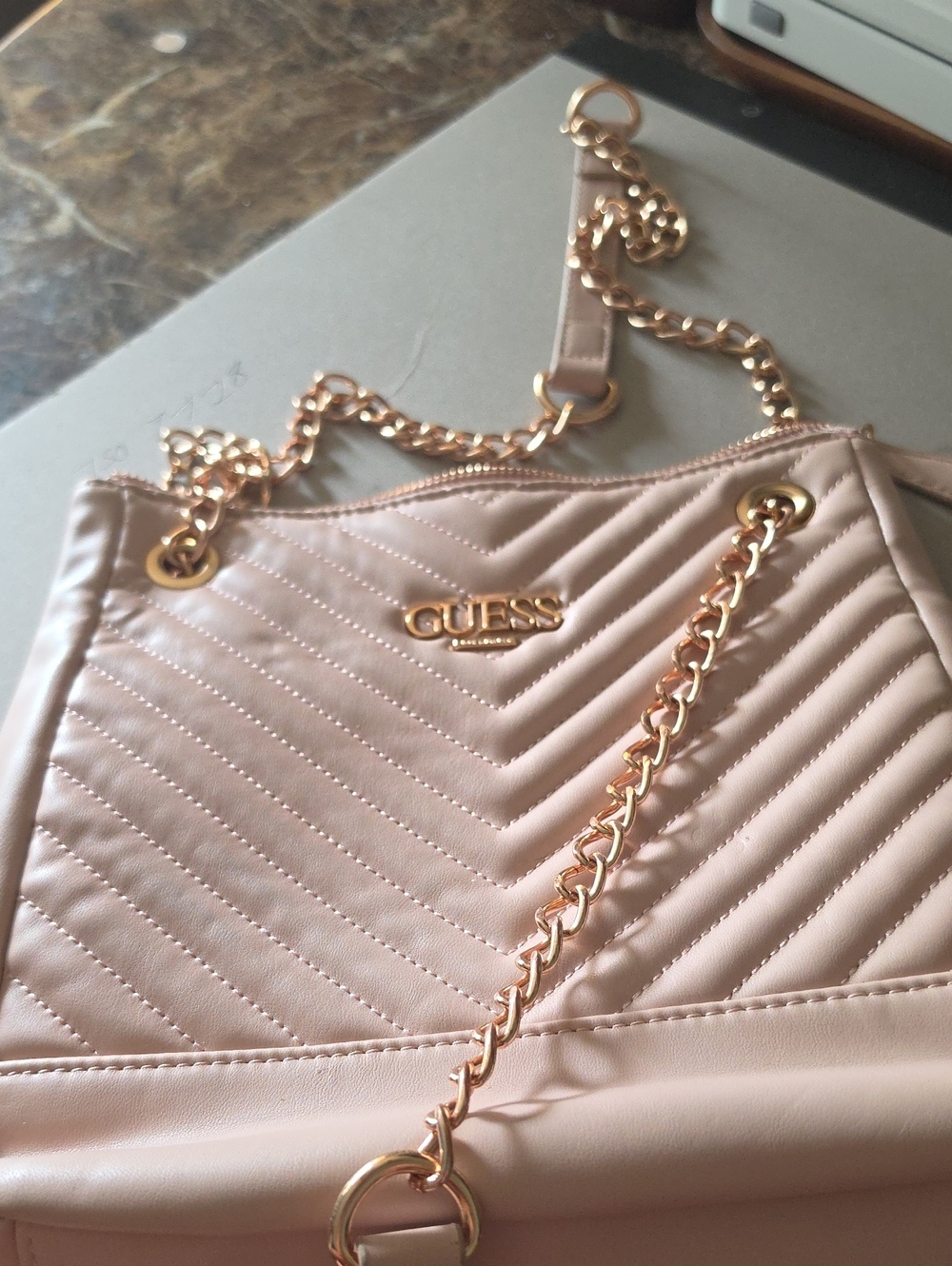 GUESS Blush Pink Quilted Chain-Handle Shoulder Bag